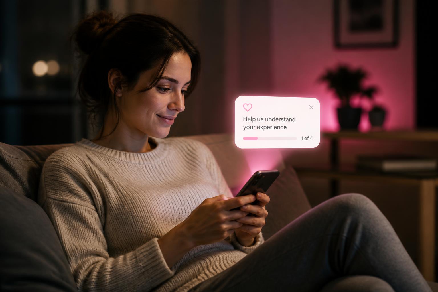 Person on social media seeing a survey that helps them get treatment