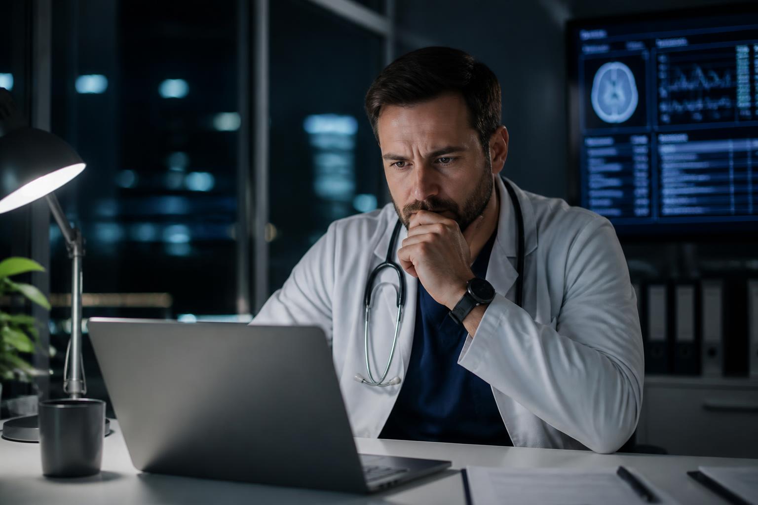 Doctor reviewing HCP insights on a laptop